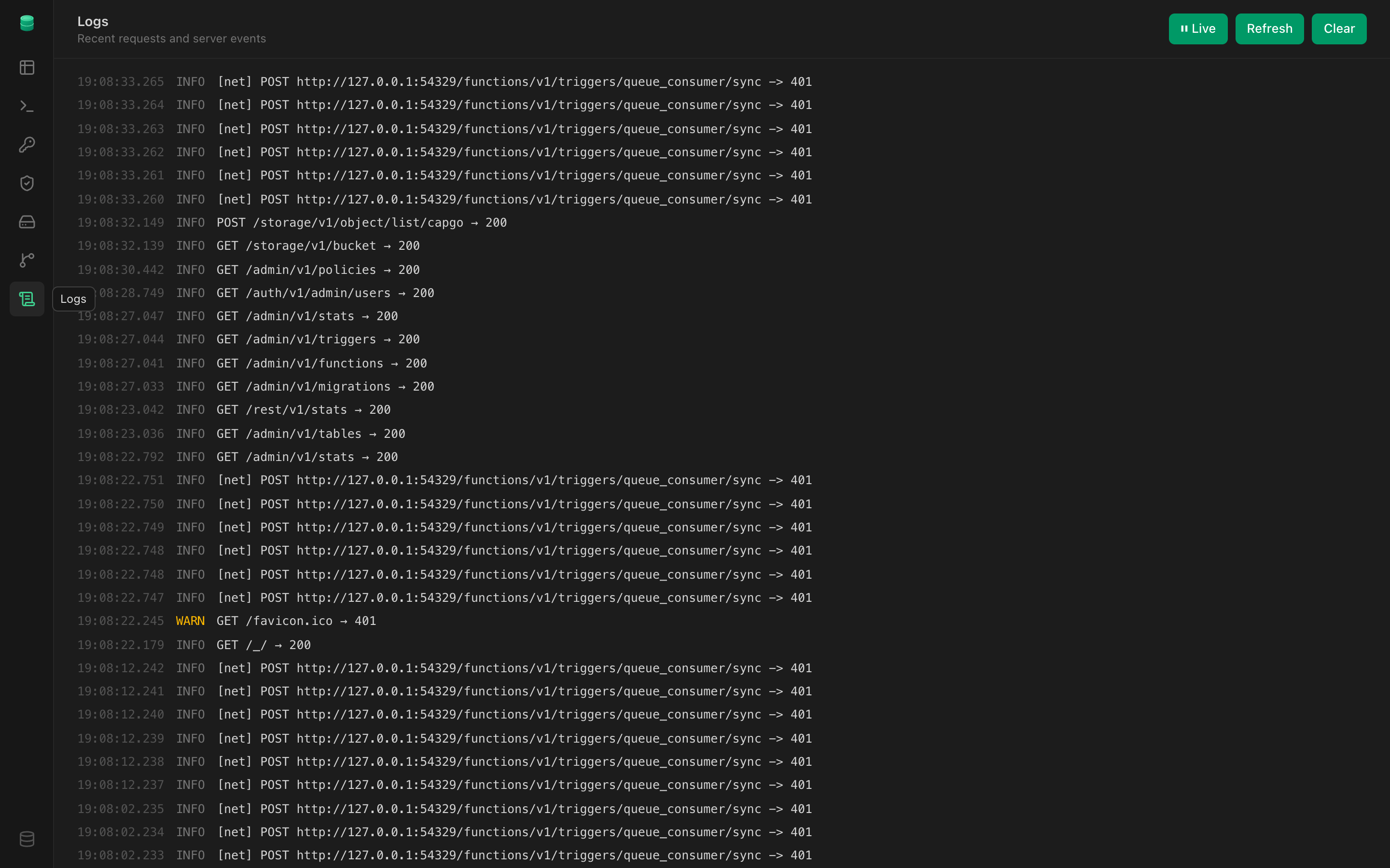 tinbase Studio — Logs