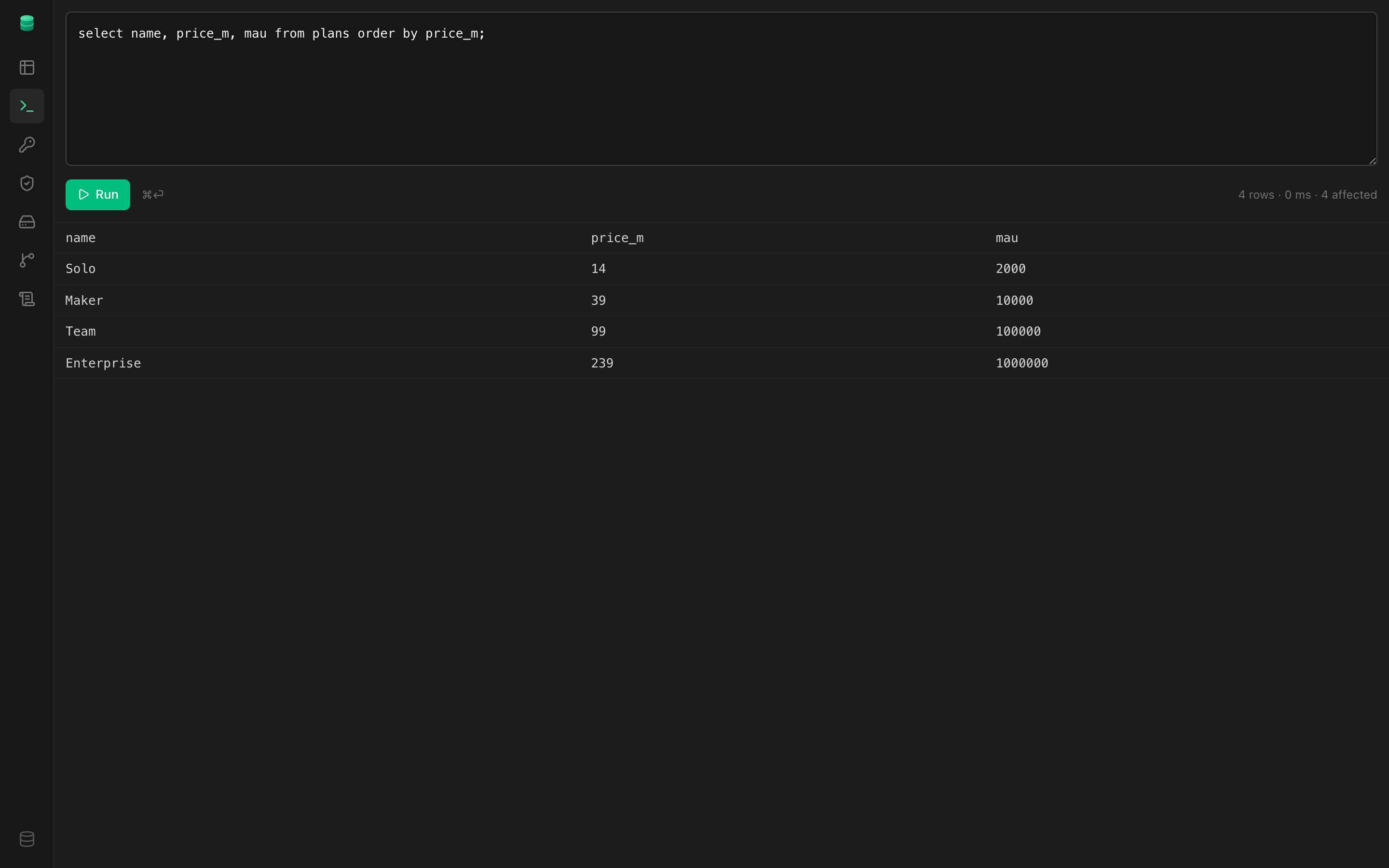 tinbase Studio — SQL editor