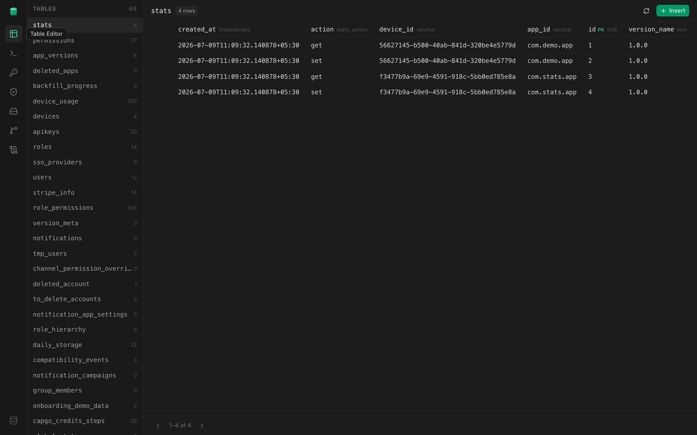 tinbase Studio table editor
